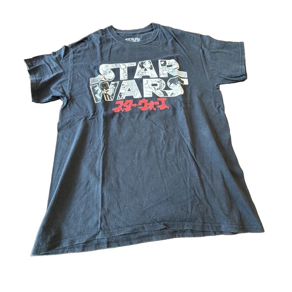 Star Wars Japanese Manga Graphic T-Shirt Men's Medium Black Double Sided